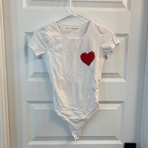 Abercrombie & Fitch White Bodysuit with Red Heart